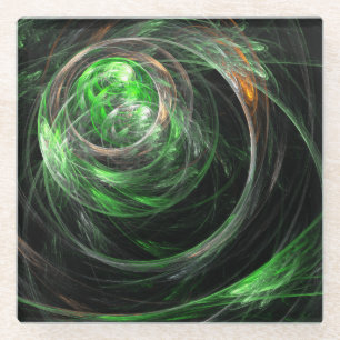Around the World Green Abstract Art Glass Coaster