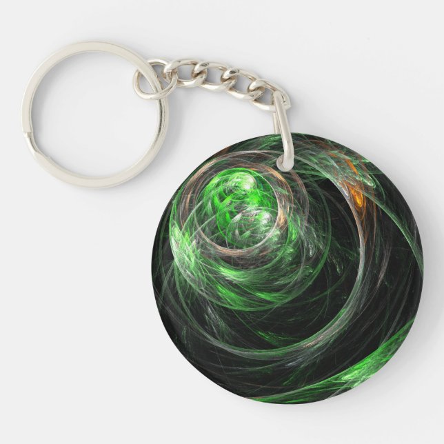 Around the World Green Abstract Art Key Ring (Front)