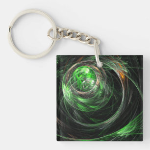 Around the World Green Abstract Art Key Ring