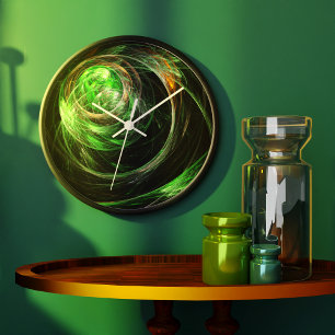 Around the World Green Abstract Art Round Large Clock