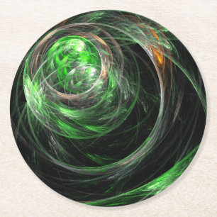 Around the World Green Abstract Art Round Paper Coaster