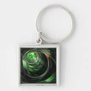 Around the World Green Abstract Art Small Key Ring