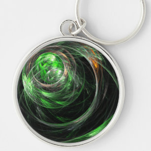Around the World Green Abstract Art Small Key Ring