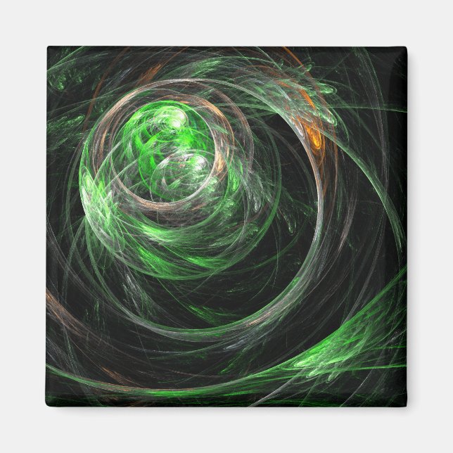 Around the World Green Abstract Art Square Magnet (Front)