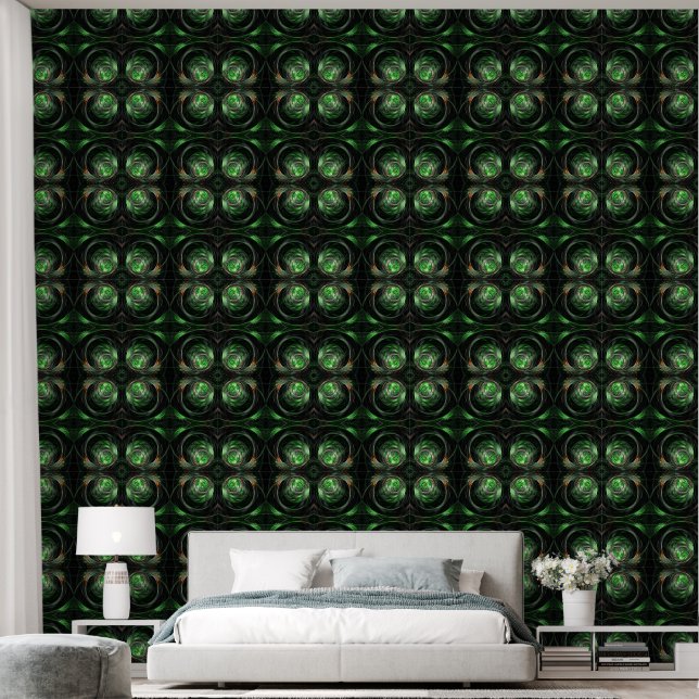 Around the World Green Abstract Art Wallpaper (Bedroom)