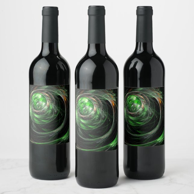 Around the World Green Abstract Art Wine Label (Bottles)