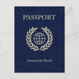 around the world : passport invitation postcard