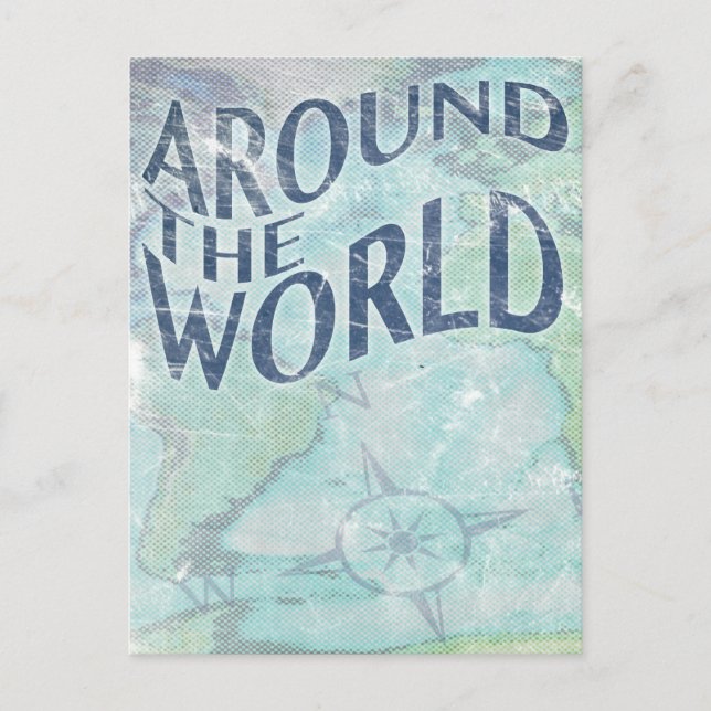 around the world : passport page invitation postcard (Front)