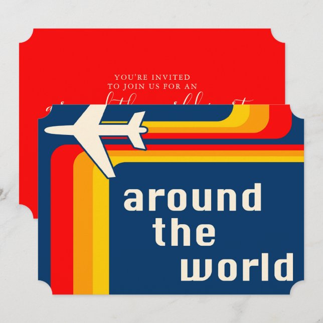 around the world retro stripes invitation (Front/Back)