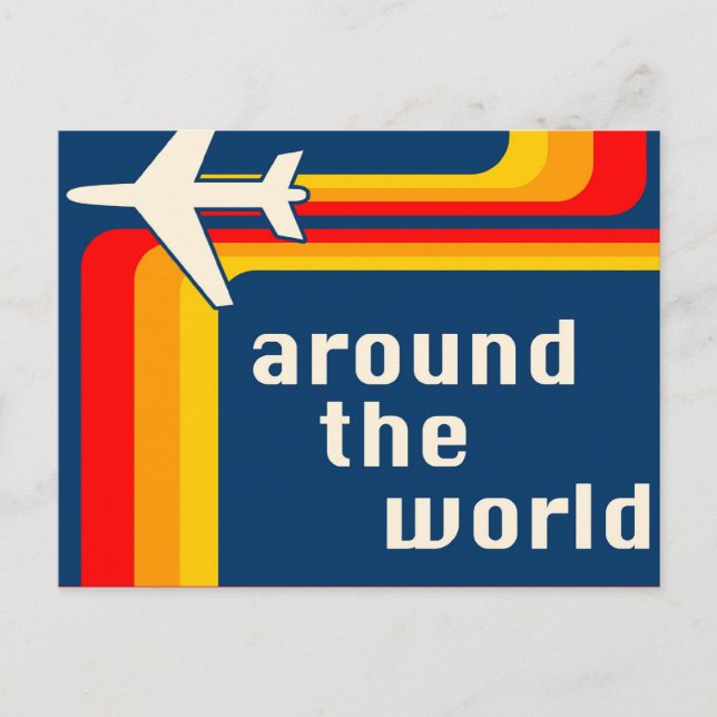 around the world retro stripes postcard (Front)