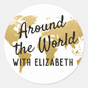 Around the World Travel Theme Mitzvah Bday Shower Classic Round Sticker