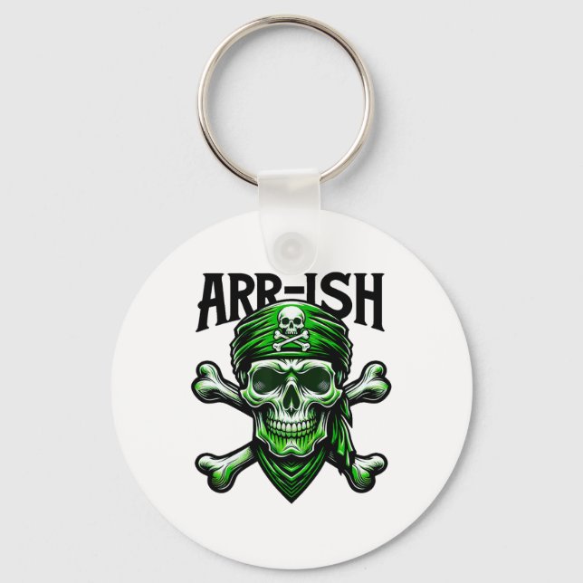 Arr-ish Irish Pirate St. Patricks Day Skull  Key Ring (Front)