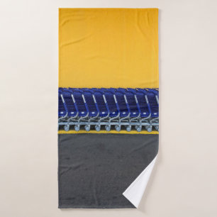 Arranged blue grocery carts bath towel