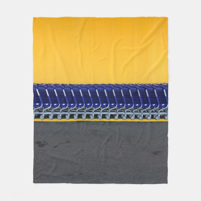 Arranged blue grocery carts fleece blanket (Front)