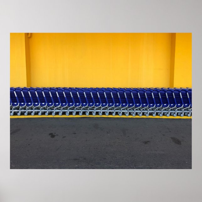 Arranged blue grocery carts poster (Front)