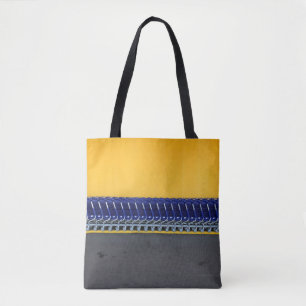 Arranged blue grocery carts tote bag