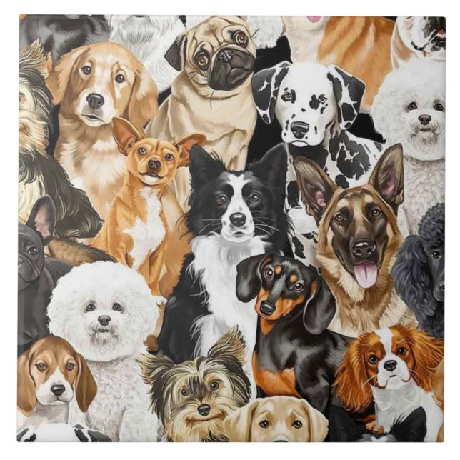 Array of dogs background ceramic tile (Front)