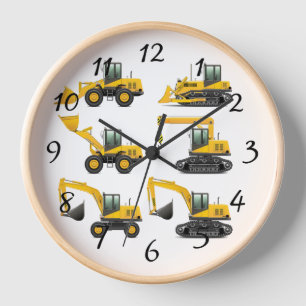 Array of Heavy Construction Equipment Clock