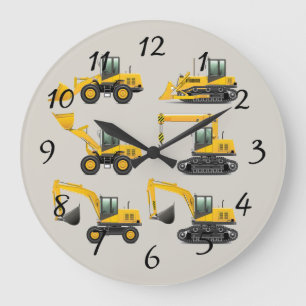 Array of Heavy Construction Equipment Large Clock