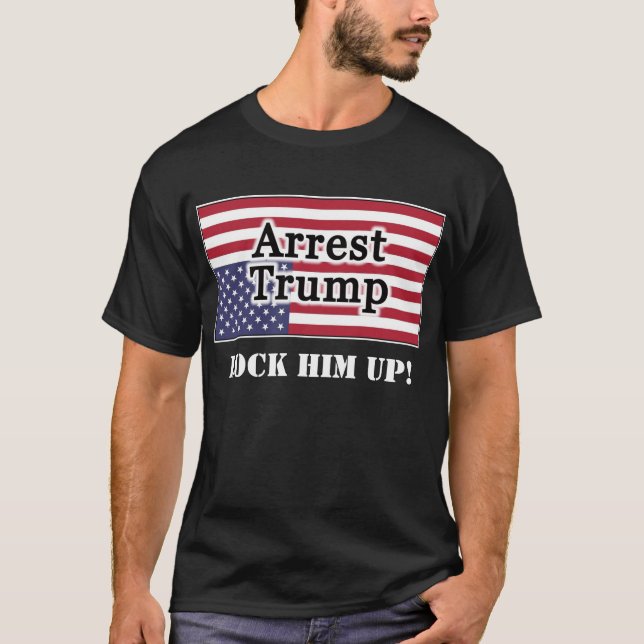 Arrest Trump Upside Down American Flag T-Shirt (Front)