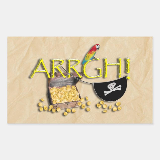 ARRGH! With Pirate Treasure, Parrot & Eye Patch Rectangular Sticker (Front)