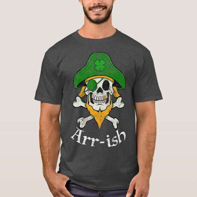 ARRish Funny Irish Pirate Clover Skull Cool St T-Shirt (Front)
