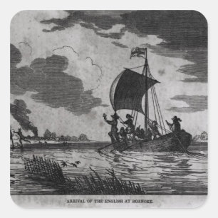 Arrival of the English at Roanoke Square Sticker
