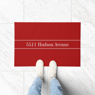 Arrived Minimalist Street Address Red and White Doormat