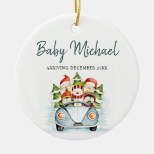 Arriving Baby Boy Pregnancy Announcement Ceramic Ornament