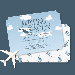 Arriving Soon Aeroplane Baby Shower Invitation