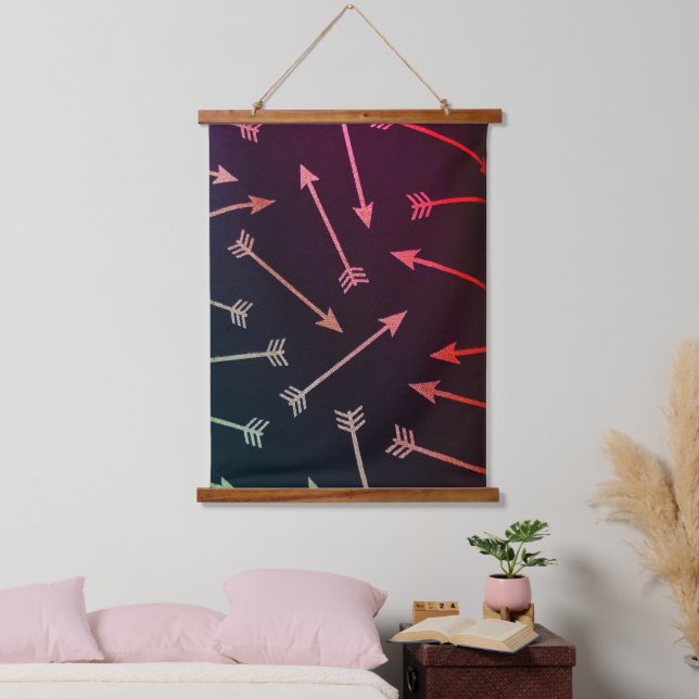 Arrow Artwork, Pink hues on Black Hanging Tapestry (Bedroom)