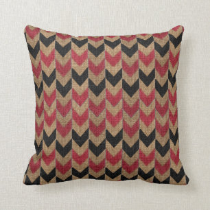 Arrow Down Pattern   Tan, Dark Red and Black Cushion