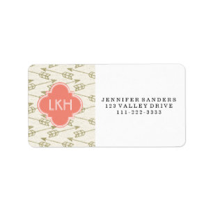 Arrow Gold Glitter Pattern   Coral Monogram Label