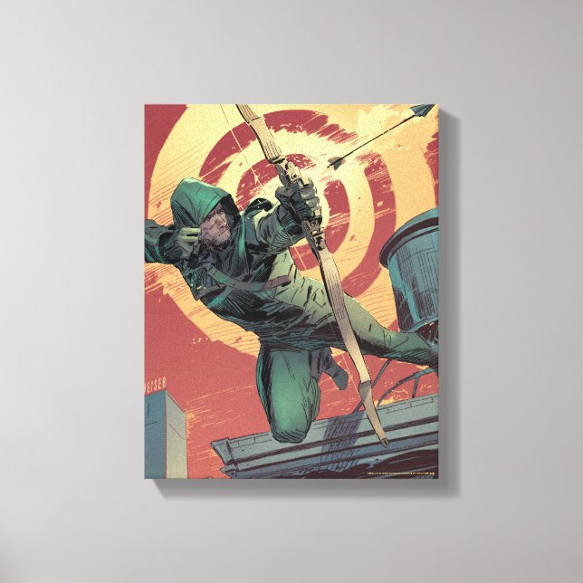 Arrow | Green Arrow Fires From Rooftop Canvas Print (Front)