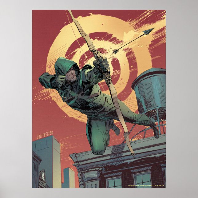 Arrow | Green Arrow Fires From Rooftop Poster (Front)