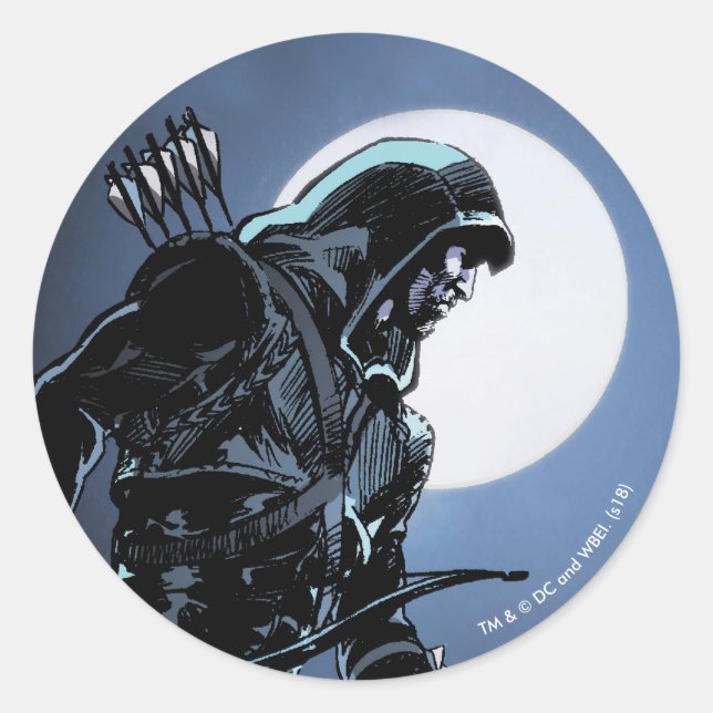 Arrow | Green Arrow In Moonlight Classic Round Sticker (Front)