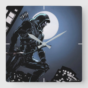 Arrow   Green Arrow In Moonlight Square Wall Clock