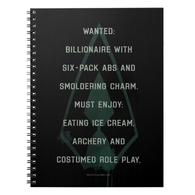 Arrow | Green Arrow Parody Wanted Post Notebook (Front)
