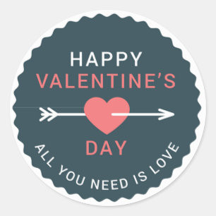 Arrow Heart Happy Valentine's Day Classic Round Sticker