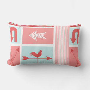 Arrow Mid-Century Aqua Red Rooster Colour Block Lumbar Cushion