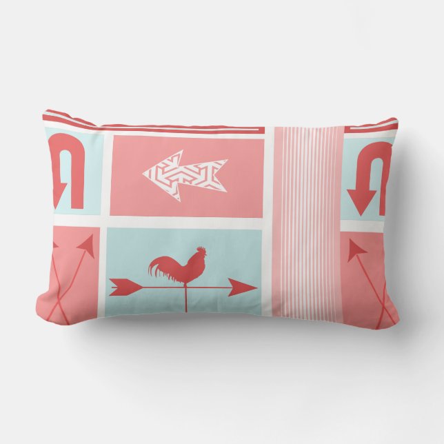 Arrow Mid-Century Aqua Red Rooster Colour Block Lumbar Cushion (Front)