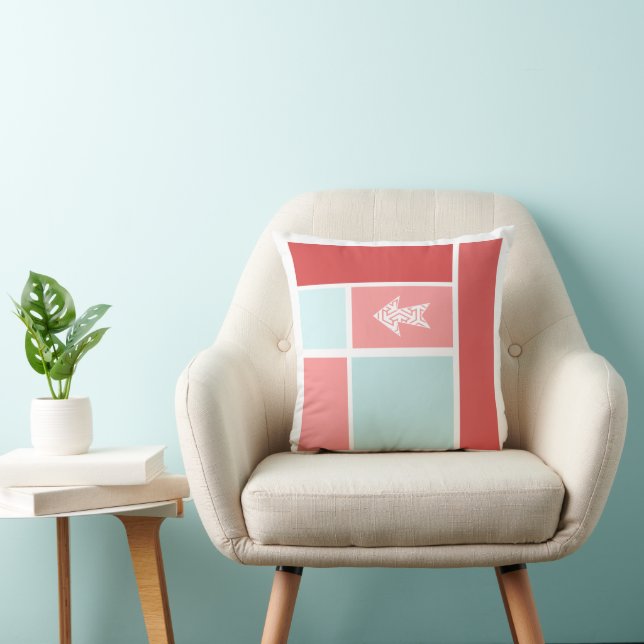 Arrow Mid-Century Red Pink Aqua Colour Block Cushion (Chair)