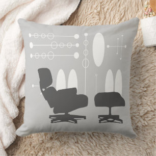 Arrow Mid-Century White and Grey Arrows and Circle Cushion