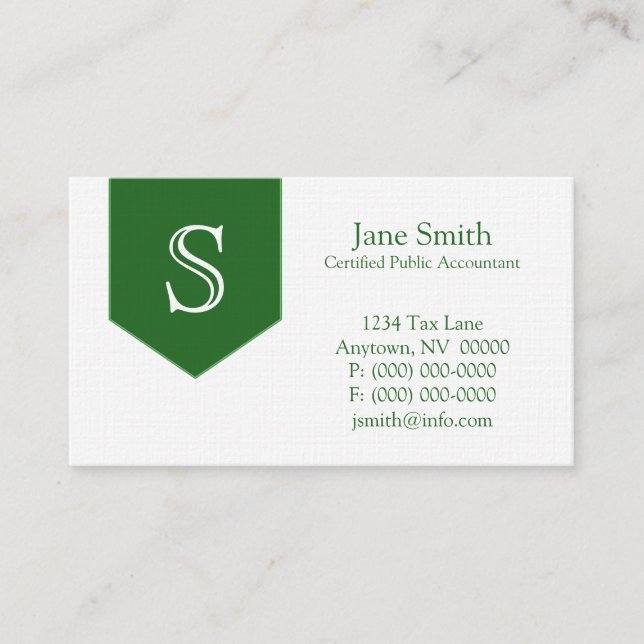 Arrow Monogram Business Card, Forest Green Card (Front)
