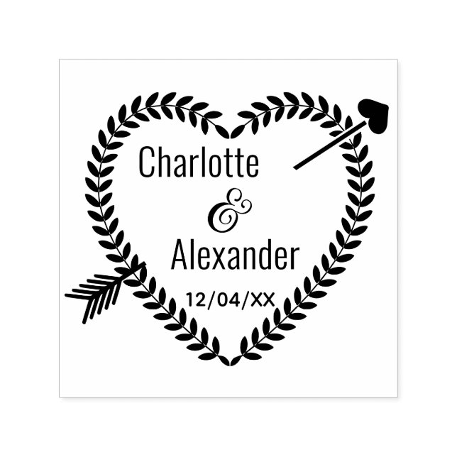 Arrow Pierced Heart Wreath #2 Couple Names Date Self-inking Stamp (Design)