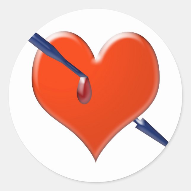 Arrow through the heart classic round sticker (Front)