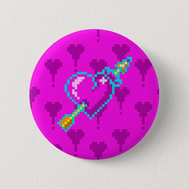 Arrow through the neon heart - pixel art Button (Front)