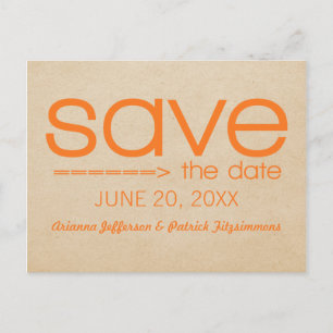 Arrow Typography Save the Date Postcard, Orange Announcement Postcard