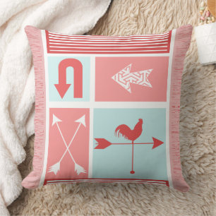 Arrow Urban Farm Aqua Red Rooster Colour Block Cushion