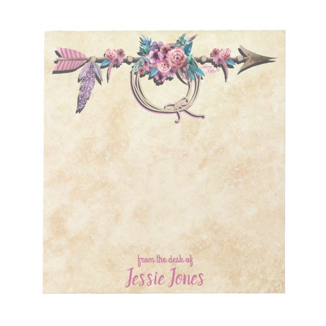 Arrow with Feathers and Flowers Notepad (Front)